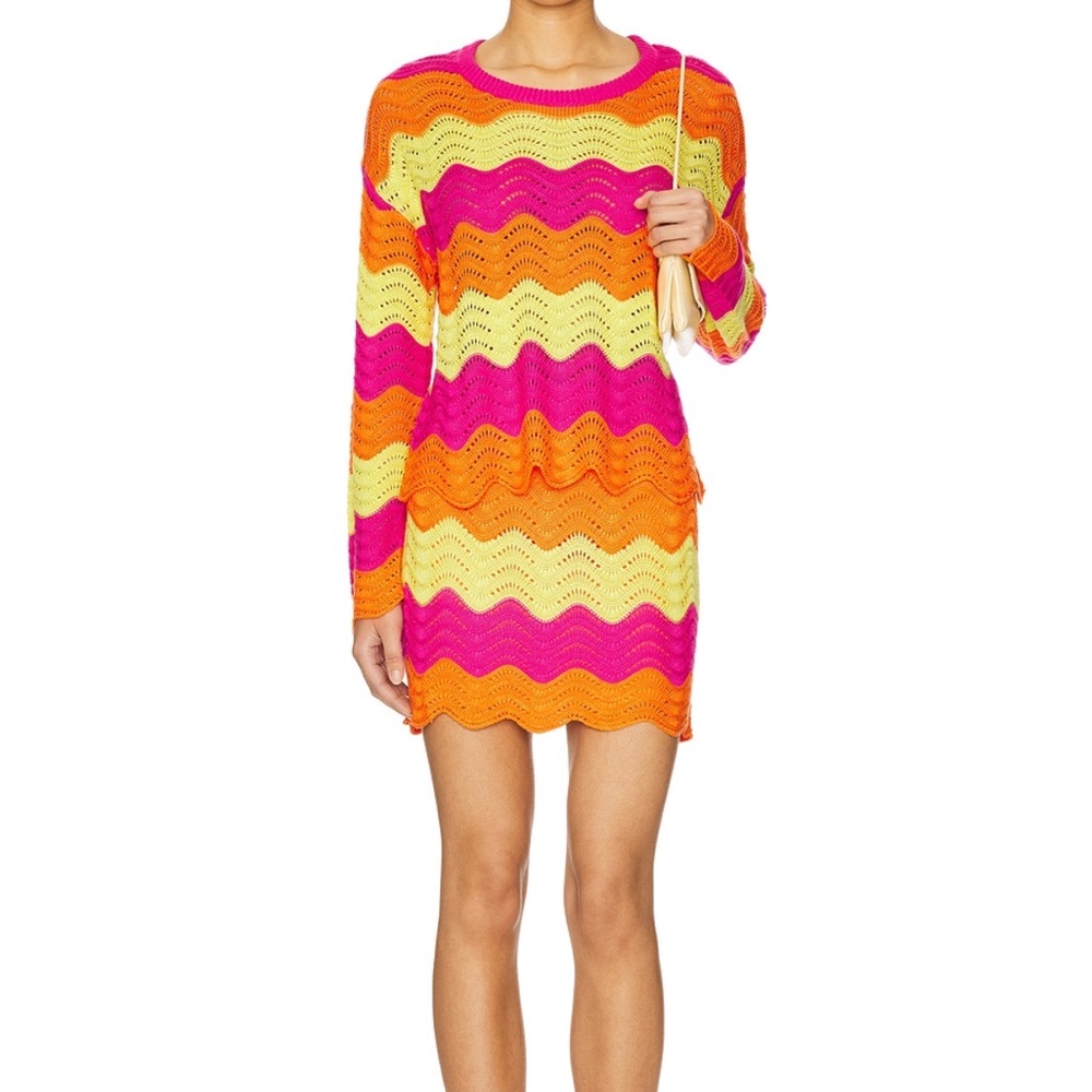 Beach Riot Riviera Waves zigzag Knit Sweater Skirt Pink Orange Yellow Dress Set